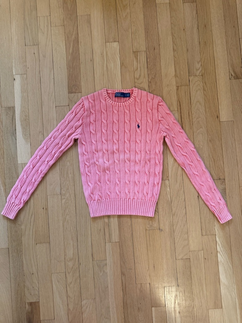Ralph Lauren Coral Pink Cable-Knit Crewneck Sweater
